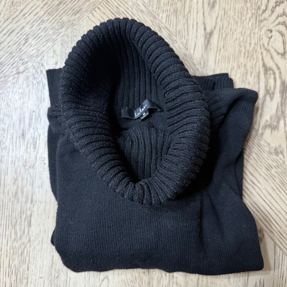 Lulus Medium Black Ribbed Knit Cropped Turtleneck Sweater Cozy Warm Long Sleeve‎